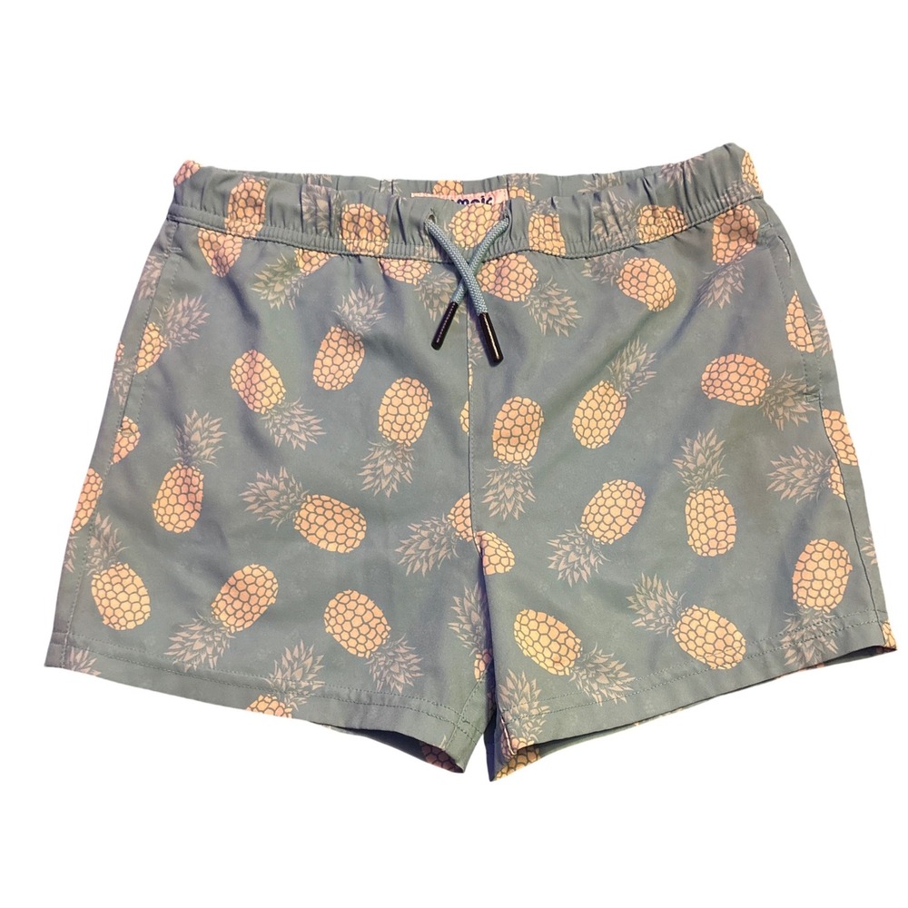 Maamgic Boys Pineapple Print Swim Trunks Green Drawstring Lined Size 7